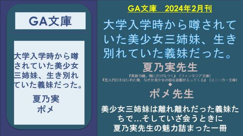 GA文庫　2024年2月刊 　　　　 大学入学時から噂されていた美少女三姉妹、生き別れていた義妹だった。